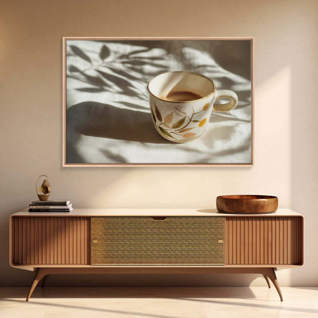 Espresso Cup with Rising Steam and Warm Framed Canvas Print, Coffee Shop Art, Coffee Art, Cafe Decor, Fine Art, Cafe, CSA-3x2-5