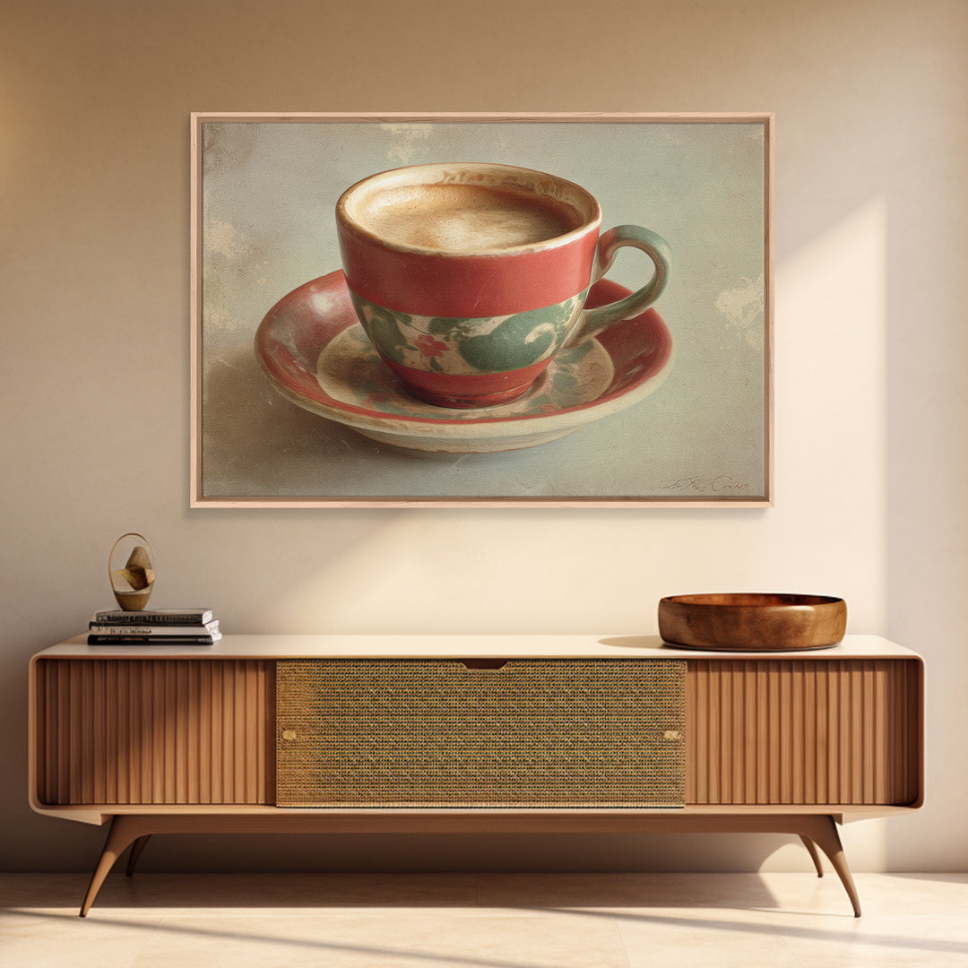 Retro Cafe Poster Coffee Cup Graphic Framed Canvas Print, Coffee Shop Art, Digital Wall Art, Cafe Decor, Fine Art, Cafe, CSA-3x2-59