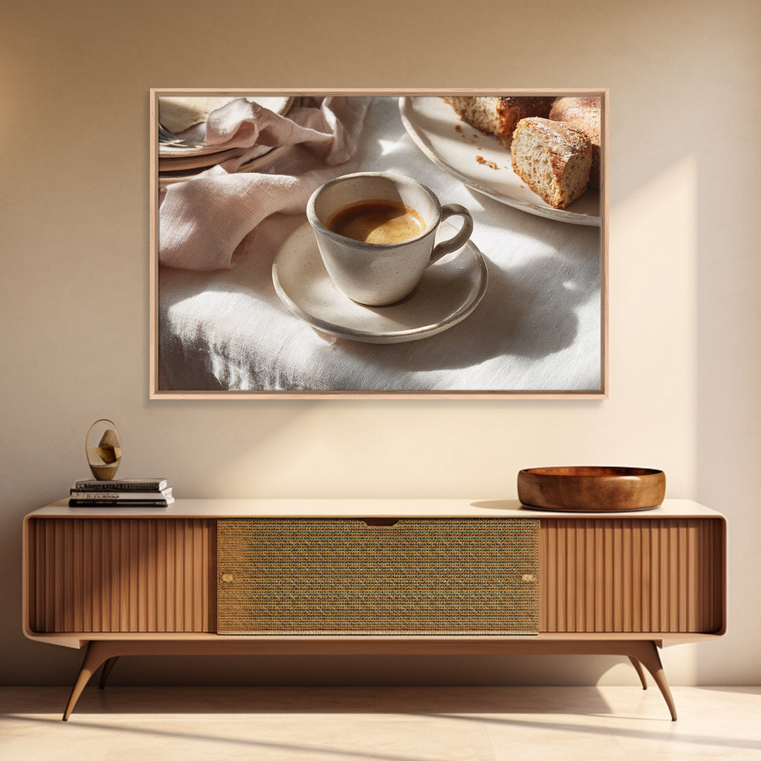 Minimal Line Art of a Cup and Framed Canvas Print, Coffee Shop Art, Bedroom Wall Art, Cafe Decor, Abstract Art, Cafe, CSA-3x2-70