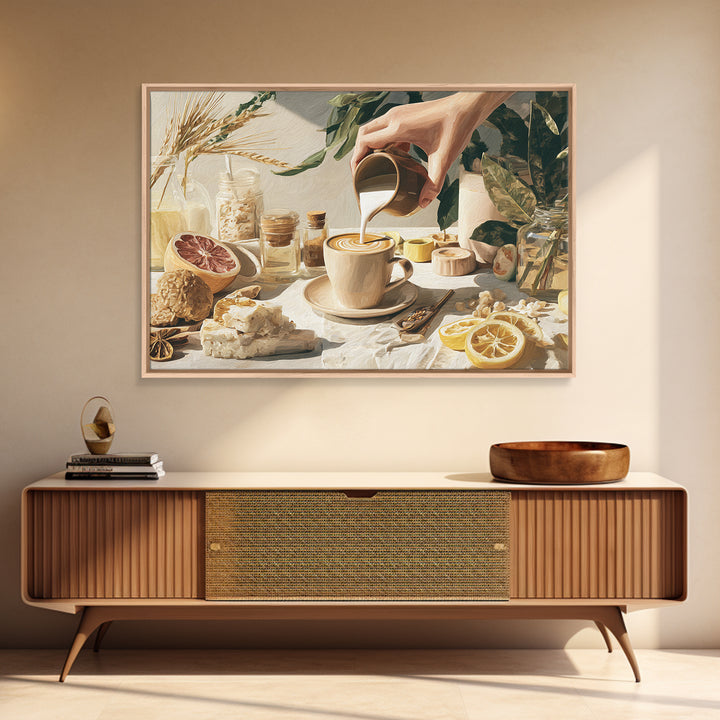 Barista Hands Pouring Milk into Espresso Canvas Print, Coffee Shop Art, Neutral Decor, Cafe Decor, Fine Art, Cafe, Home Decor, CSA-3x2-73