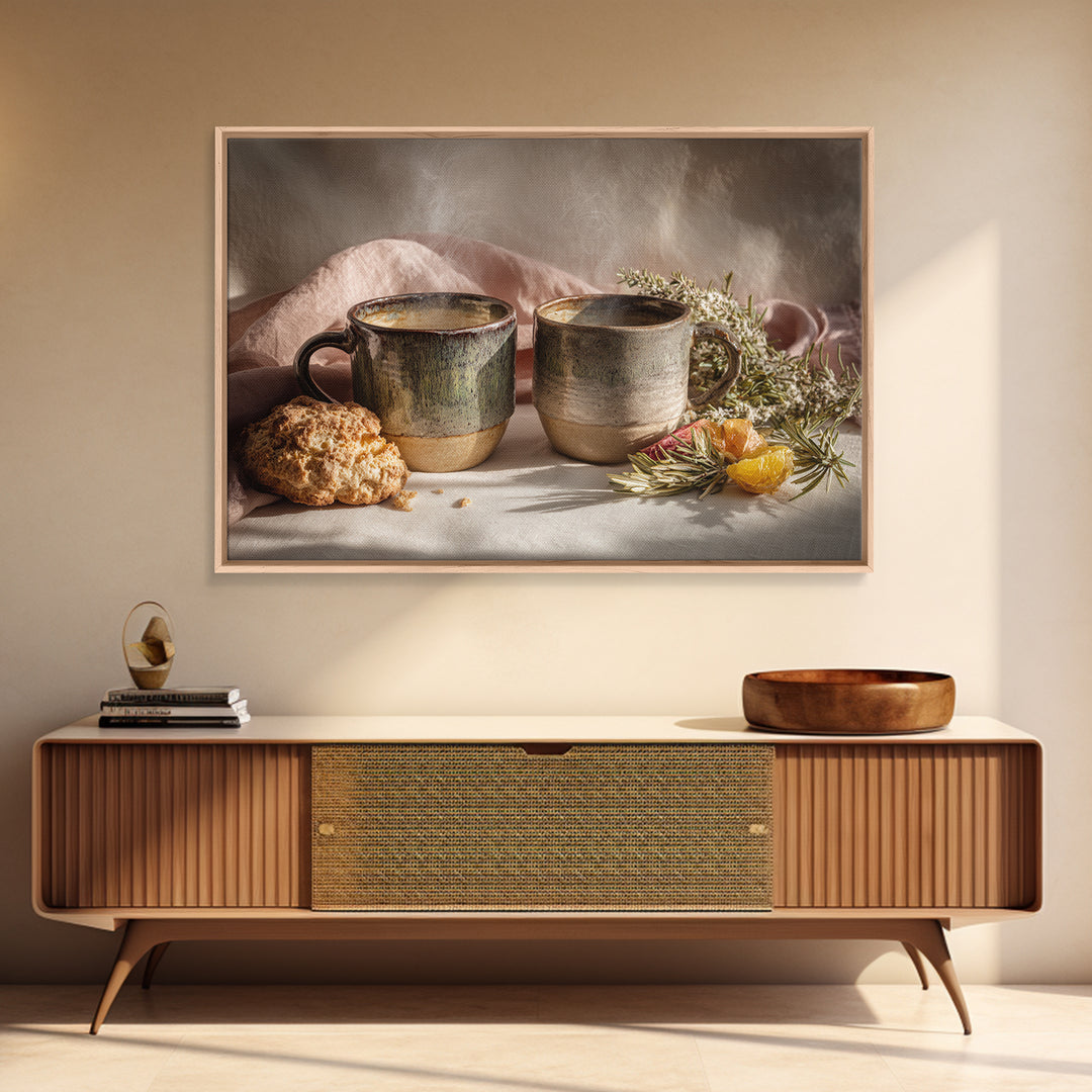 Two Cups Facing Each Other Canvas Print, Coffee Shop Art, Boho Decor, Cafe Decor, Oil Painting, Cafe, Printable, CSA-3x2-89