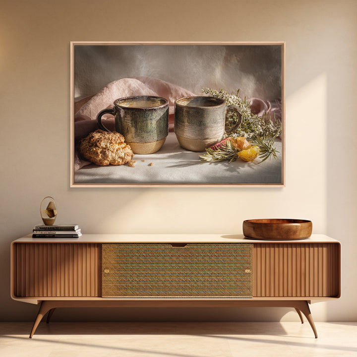 Two Cups Facing Each Other Canvas Print, Coffee Shop Art, Boho Decor, Cafe Decor, Oil Painting, Cafe, Printable, CSA-3x2-89