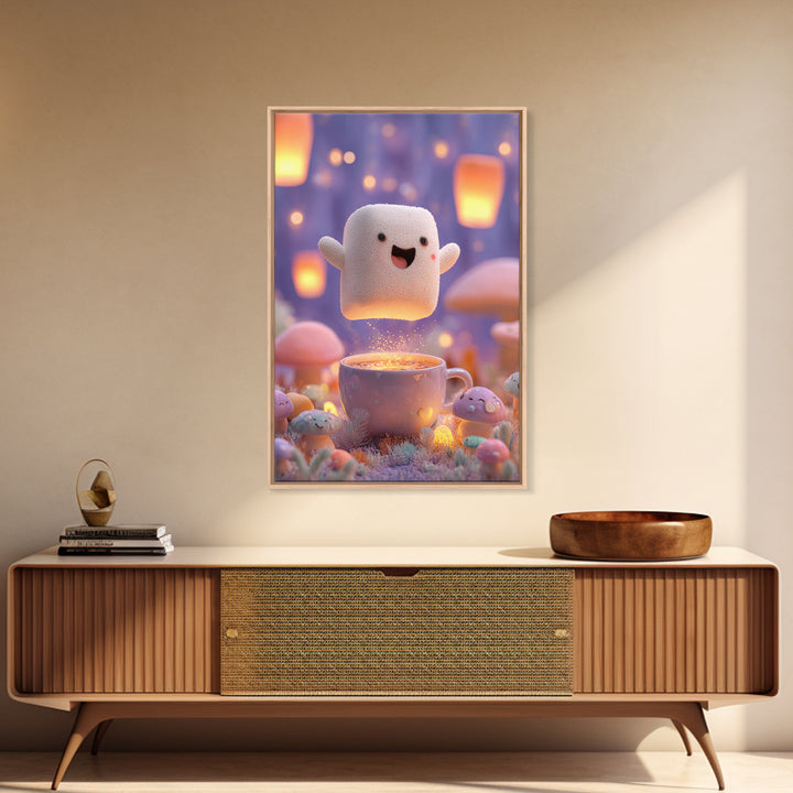 The Marshmallow Ghost, Kids Halloween Decor, Vertical Wall Art, Canvas Print, Halloween Kids Decor, Whimsical Wall Art, Dark Fantasy Art