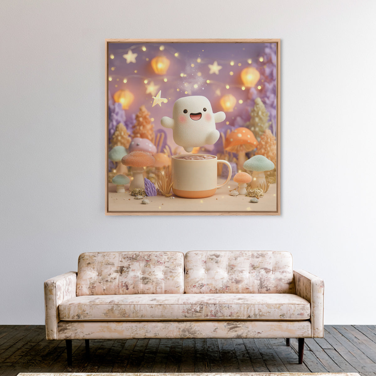 The Marshmallow Ghost, Cute Halloween Wall Art, Square Wall Art, Framed Canvas Print, Halloween Kids Decor, Whimsical Wall Art