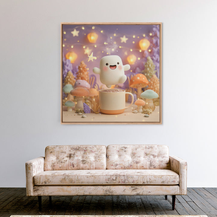 The Marshmallow Ghost, Cute Halloween Wall Art, Square Wall Art, Framed Canvas Print, Halloween Kids Decor, Whimsical Wall Art