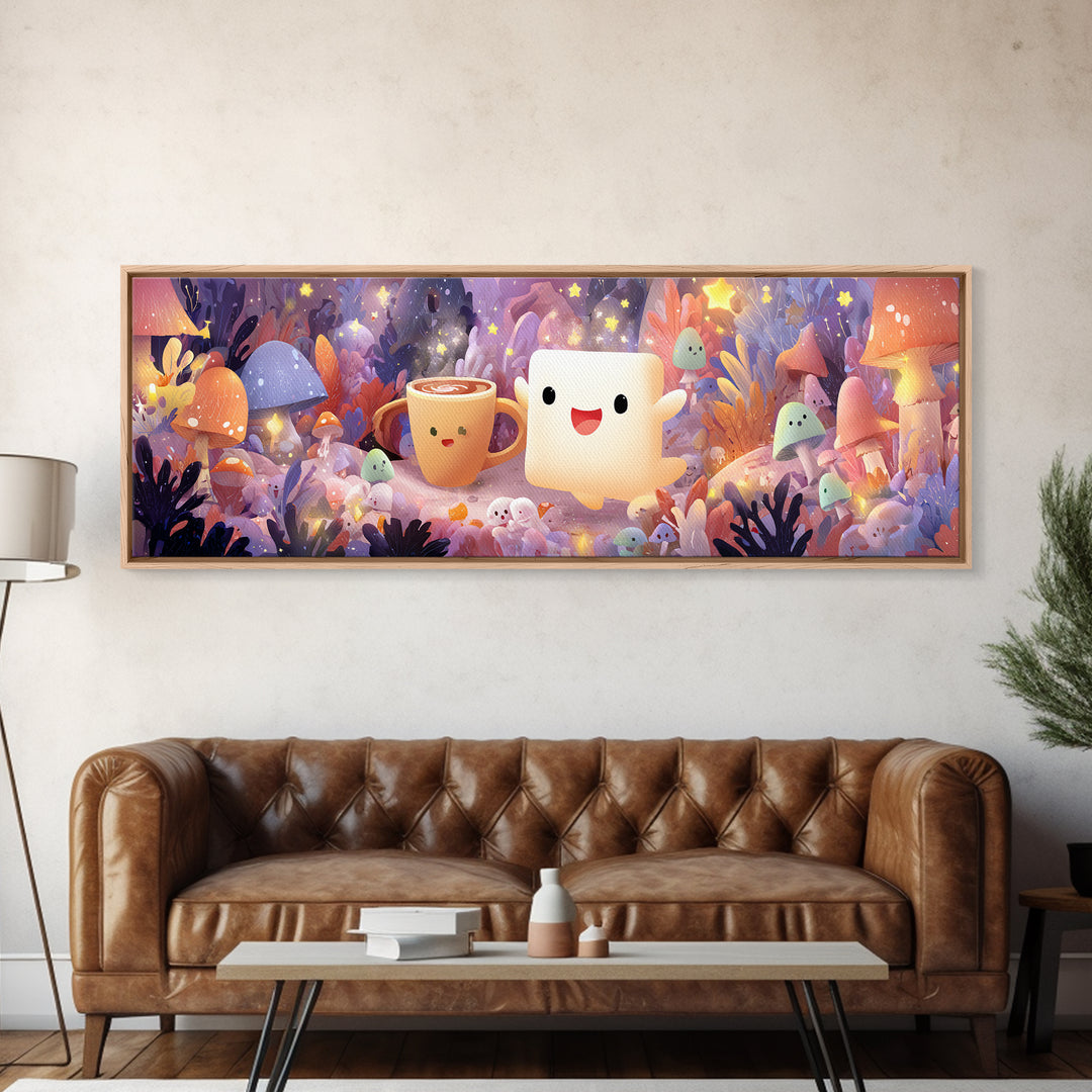 The Marshmallow Ghost, Whimsical Halloween Art, Extra Wide Wall Art, Canvas Print, Halloween Kids Decor, Whimsical Wall Art, Halloween Decor