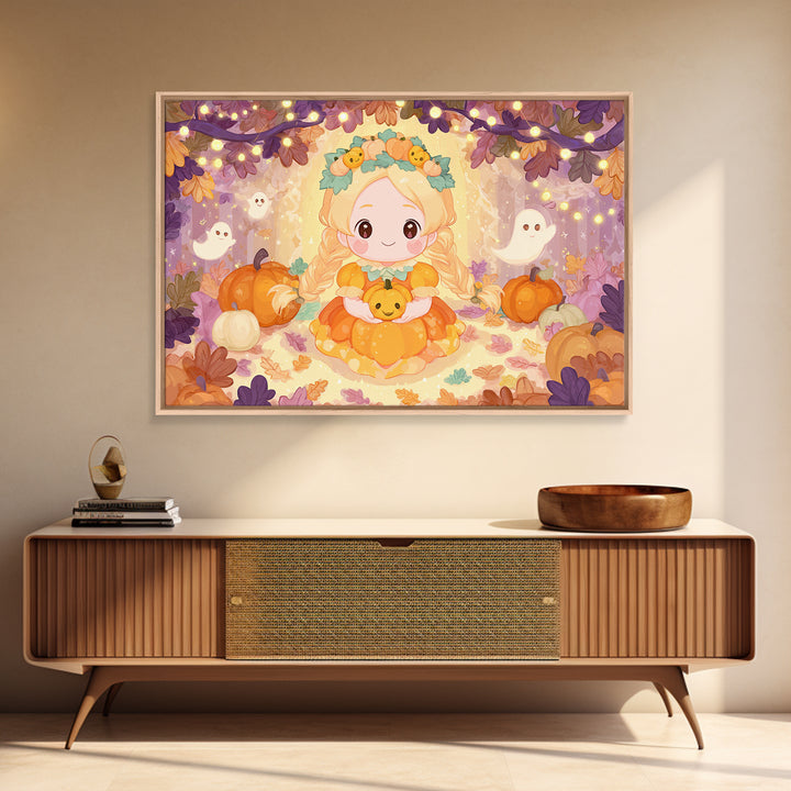 The Pumpkin Princess, Whimsical Halloween Art, Landscape Wall Art, Canvas Print, Halloween Kids Decor, Whimsical Wall Art, Horror Wall Art