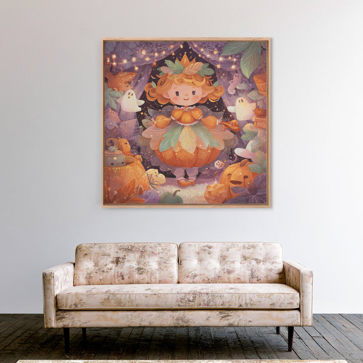 The Pumpkin Princess, Storybook Halloween Art, Square Wall Art, Canvas Print, Halloween Kids Decor, Whimsical Wall Art