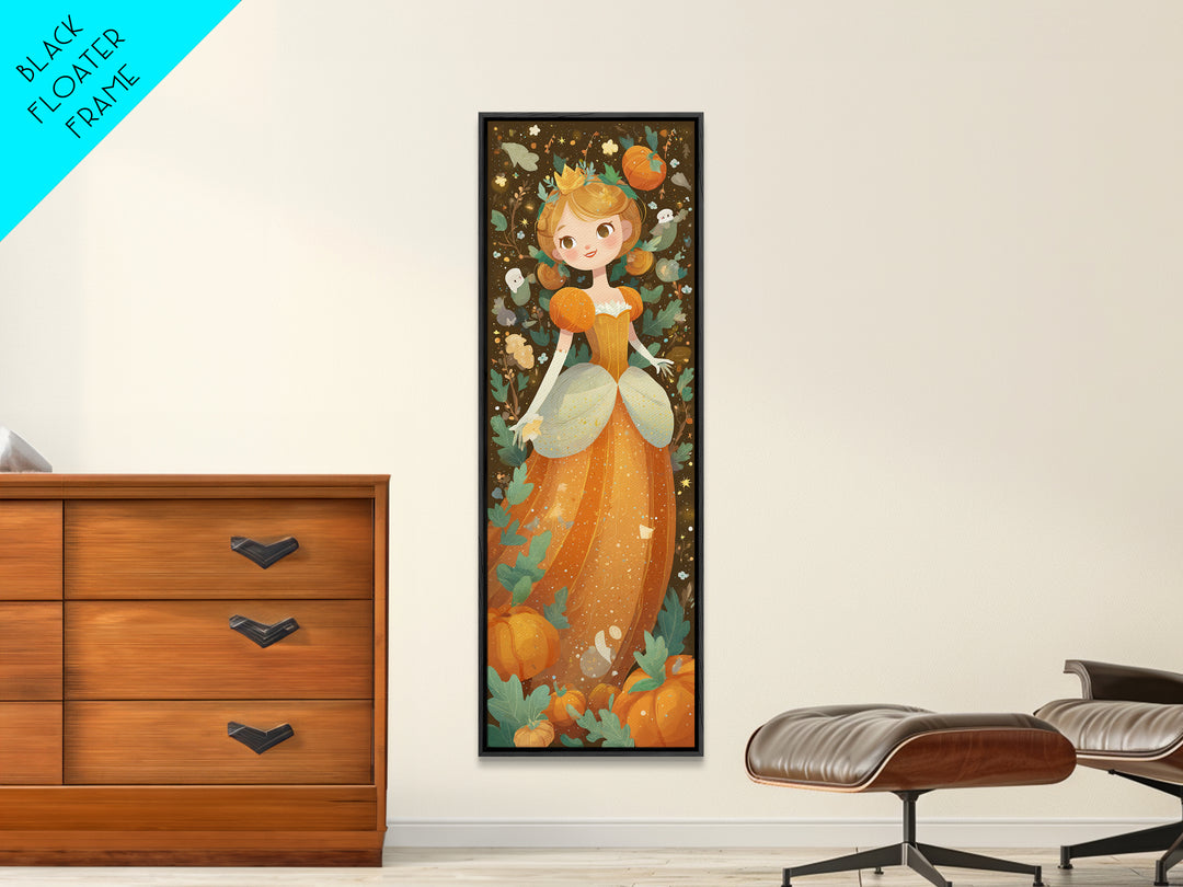 The Pumpkin Princess, Kids Halloween Decor, Tall Narrow Wall Art, Framed Canvas Print, Halloween Kids Decor, Whimsical Wall Art