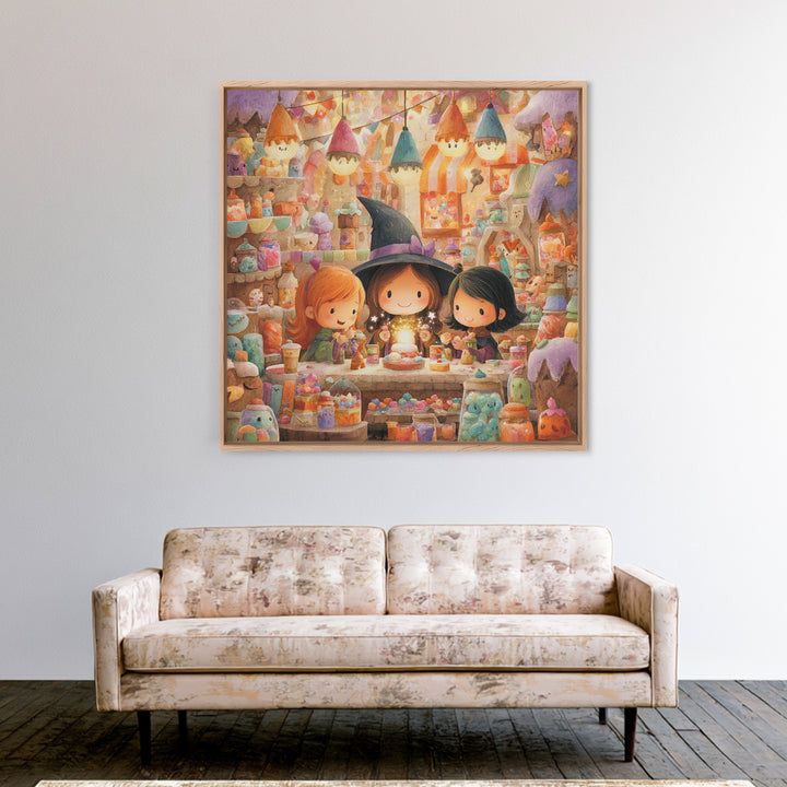 The Little Star Witch, Kids Halloween Decor, Square Wall Art, Canvas Print, Halloween Kids Decor, Whimsical Wall Art, Spooky Wall Decor