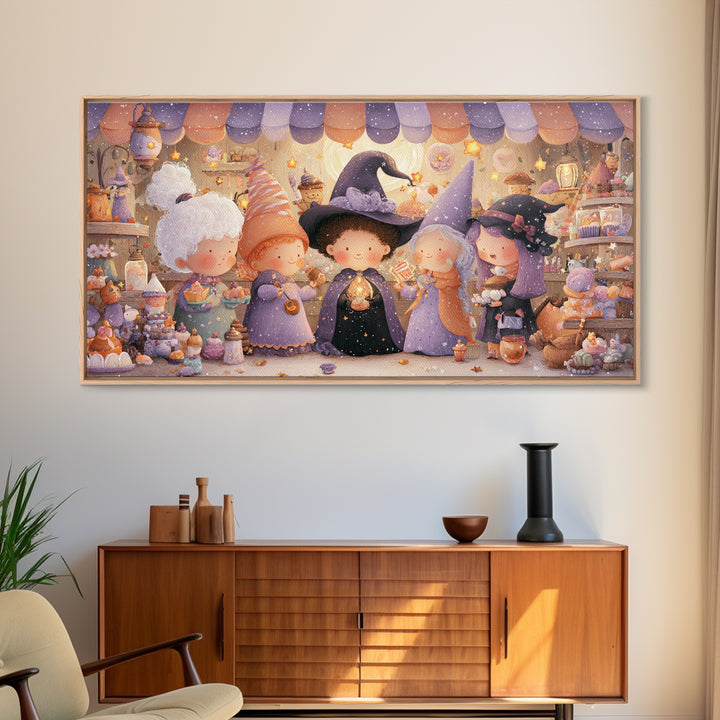 The Little Star Witch, Kids Halloween Decor, Wide Panoramic Art, Canvas Print, Halloween Kids Decor, Whimsical Wall Art, Horror Wall Art