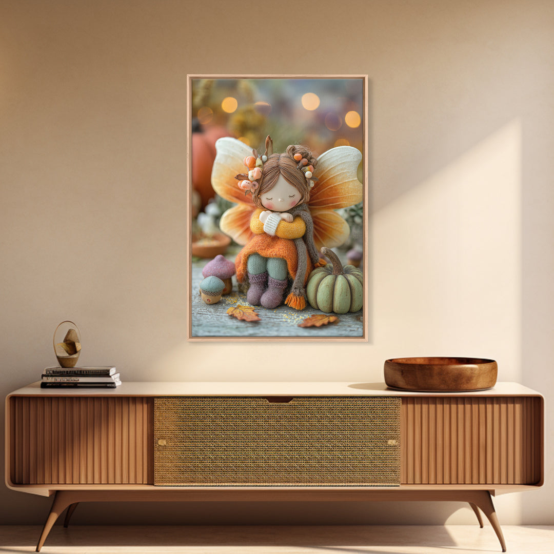 The Candy Corn Fairy, Storybook Halloween Art, Vertical Wall Art, Framed Canvas Print, Halloween Kids Decor, Whimsical Wall Art