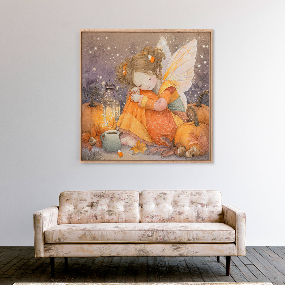 The Candy Corn Fairy, Kids Halloween Decor, Square Wall Art, Framed Canvas Print, Halloween Kids Decor, Whimsical Wall Art