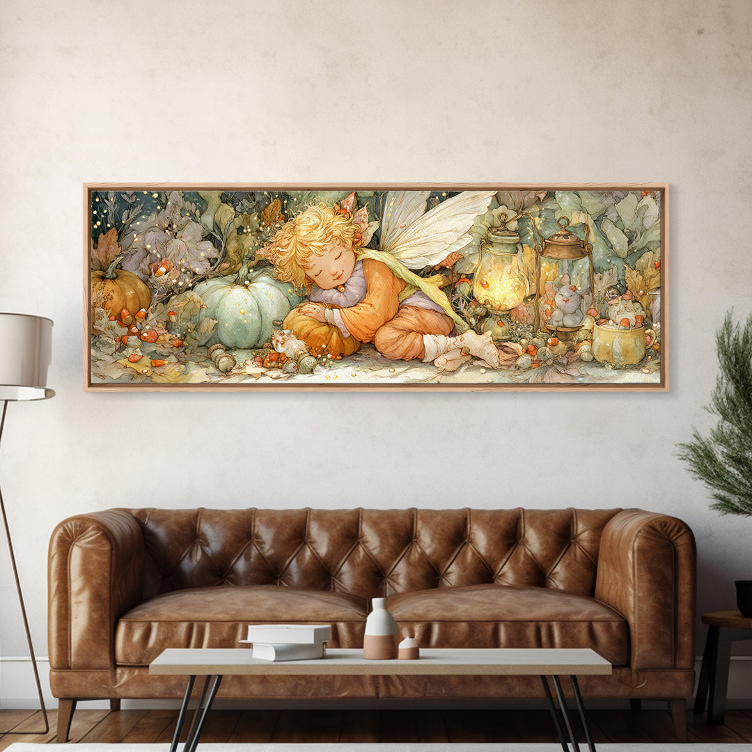 The Candy Corn Fairy, Cute Spooky Wall Art, Extra Wide Wall Art, Canvas Print, Halloween Kids Decor, Whimsical Wall Art, Horror Wall Art