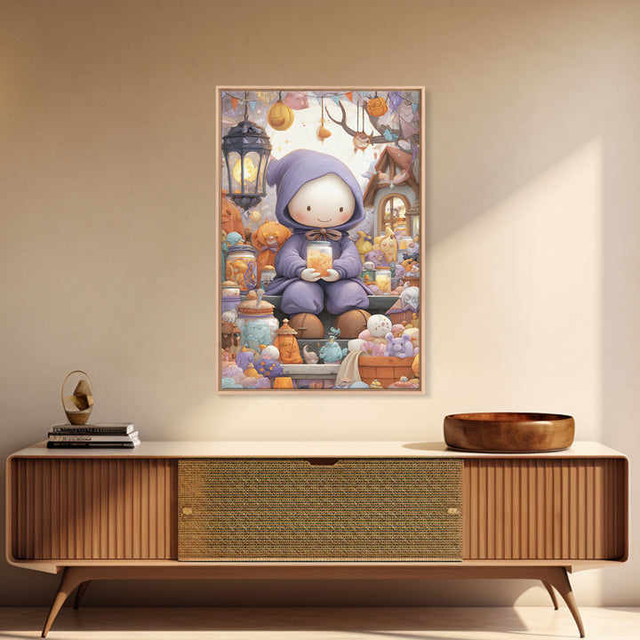 The Moonbeam Wizard, Kids Halloween Decor, Vertical Wall Art, Canvas Print, Halloween Kids Decor, Whimsical Wall Art, Halloween Wall Art