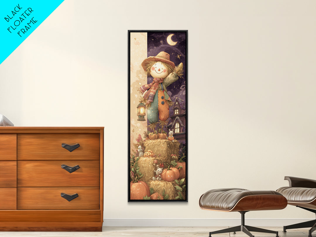 The Button-Nosed Scarecrow, Whimsical Halloween Art, Tall Narrow Wall Art, Canvas Print, Halloween Kids Decor, Whimsical Wall Art