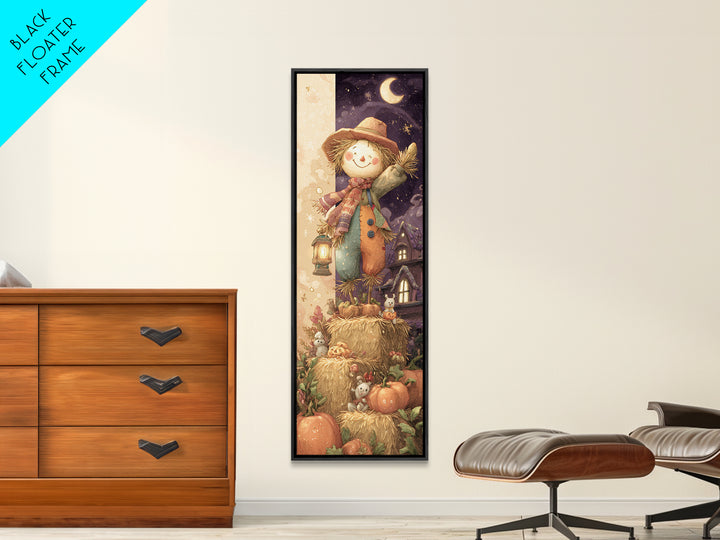 The Button-Nosed Scarecrow, Whimsical Halloween Art, Tall Narrow Wall Art, Canvas Print, Halloween Kids Decor, Whimsical Wall Art