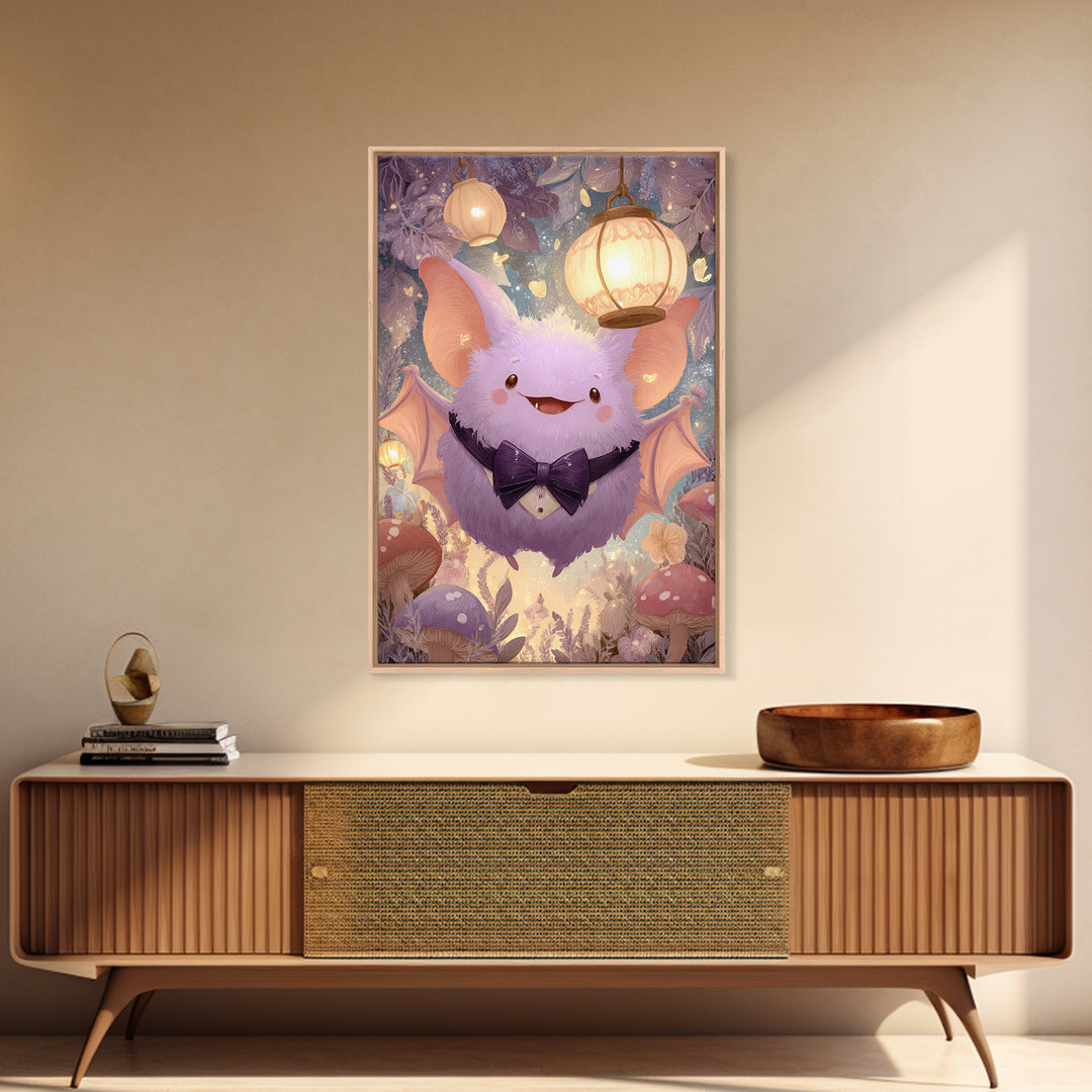 The Bow-Tie Bat, Cute Spooky Wall Art, Vertical Wall Art, Canvas Print, Halloween Kids Decor, Whimsical Wall Art, Seasonal Home Decor