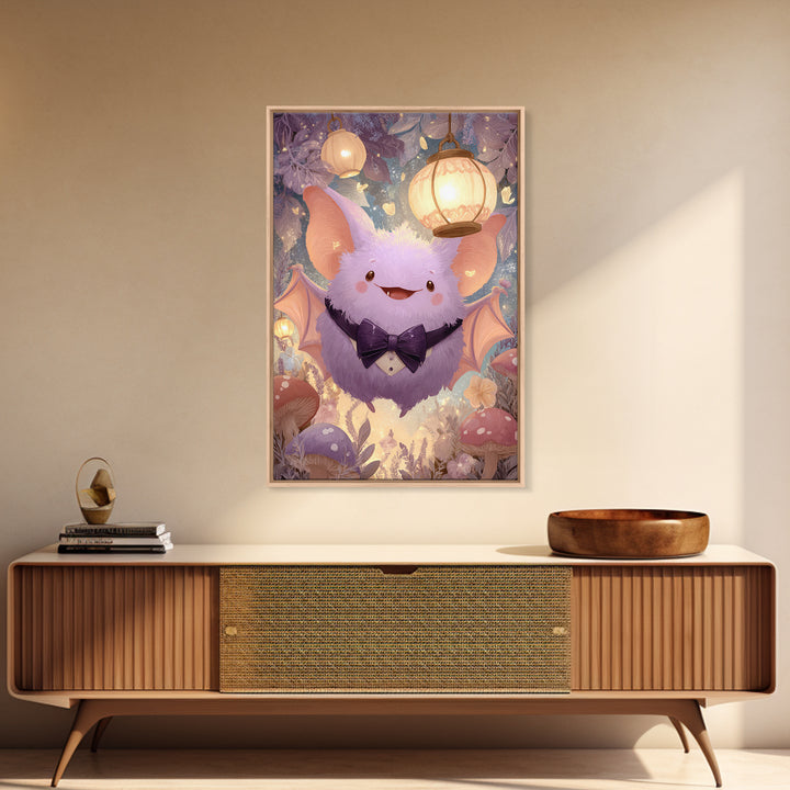 The Bow-Tie Bat, Cute Spooky Wall Art, Vertical Wall Art, Canvas Print, Halloween Kids Decor, Whimsical Wall Art, Seasonal Home Decor