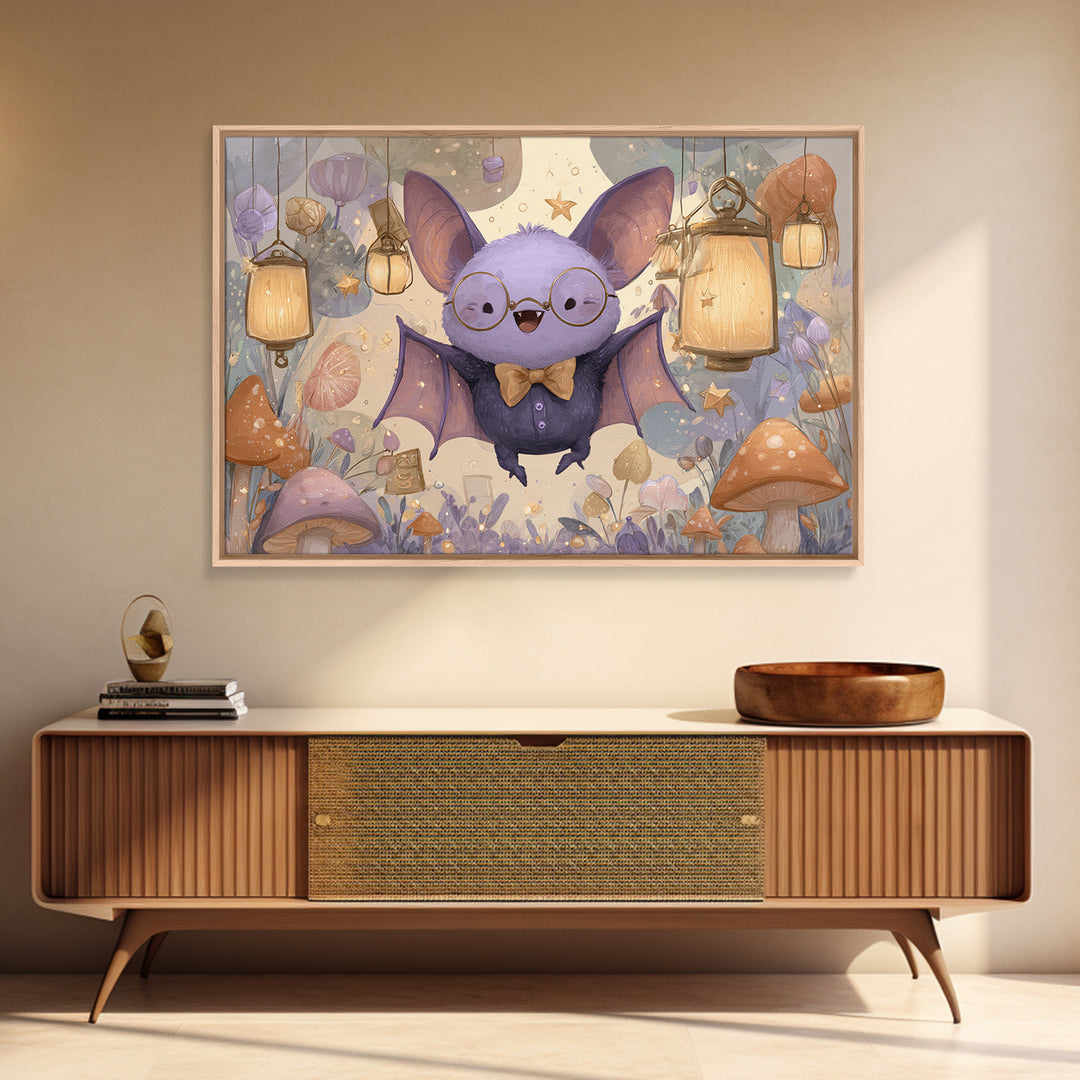 The Bow-Tie Bat, Kids Halloween Decor, Landscape Wall Art, Canvas Print, Halloween Kids Decor, Whimsical Wall Art, Spooky Wall Decor