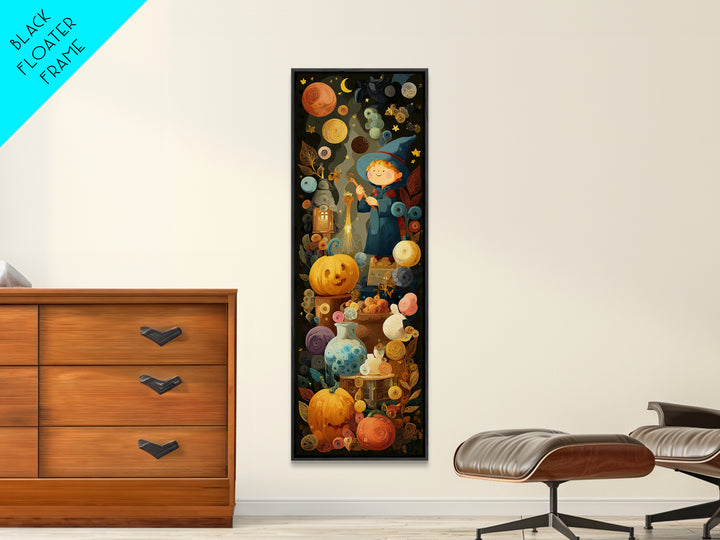The Bubble Potion Apprentice, Quilled Halloween Art, Tall Narrow Wall Art, Framed Canvas Print, Cute Halloween Wall Art