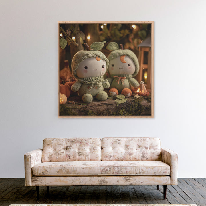 The Enchanted Apple Orchard, Plush Halloween Art, Square Wall Art, Canvas Print, Cute Halloween Wall Art