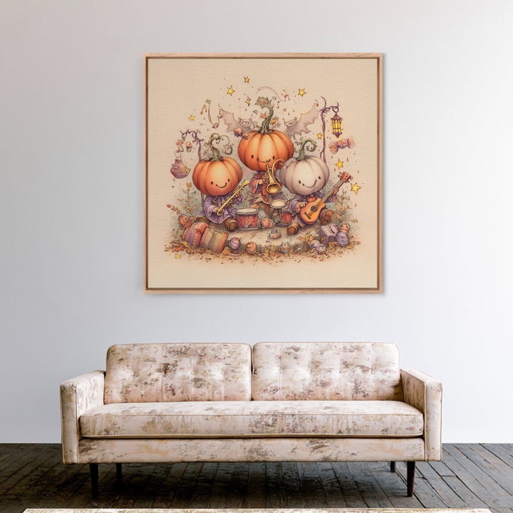 The Pumpkin Music Band, Hand Sketch Halloween Art, Square Wall Art, Canvas Print, Cute Halloween Wall Art