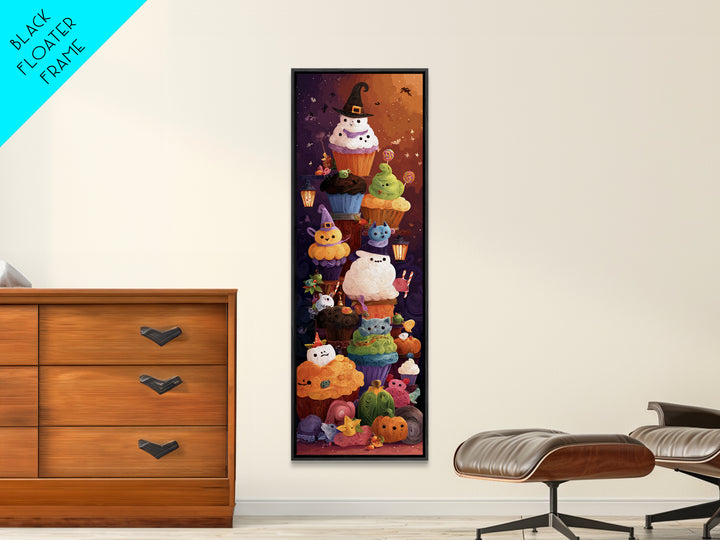 The Cupcake Costume Contest, Quilled Halloween Art, Tall Narrow Wall Art, Framed Canvas Print, Cute Halloween Wall Art