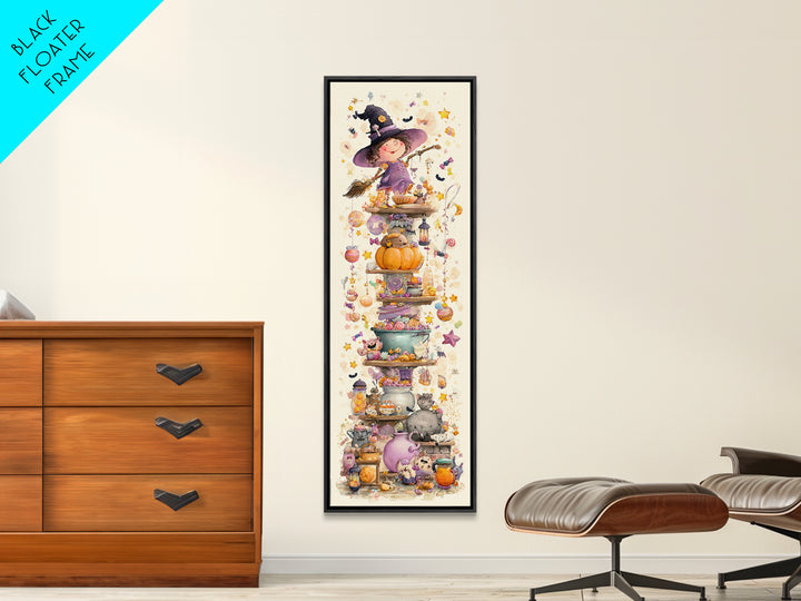 The Candy Witch'S Kitchen, Watercolor Halloween Art, Tall Narrow Wall Art, Framed Canvas Print, Cute Halloween Wall Art