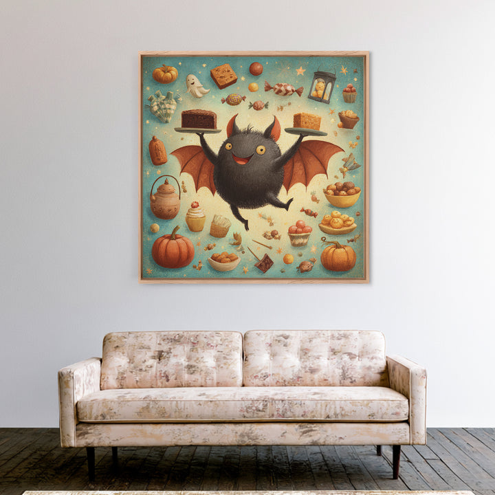 The Brownie Bat Bakery, Retro Halloween Art, Square Wall Art, Canvas Print, Cute Halloween Wall Art, Halloween Kids Decor