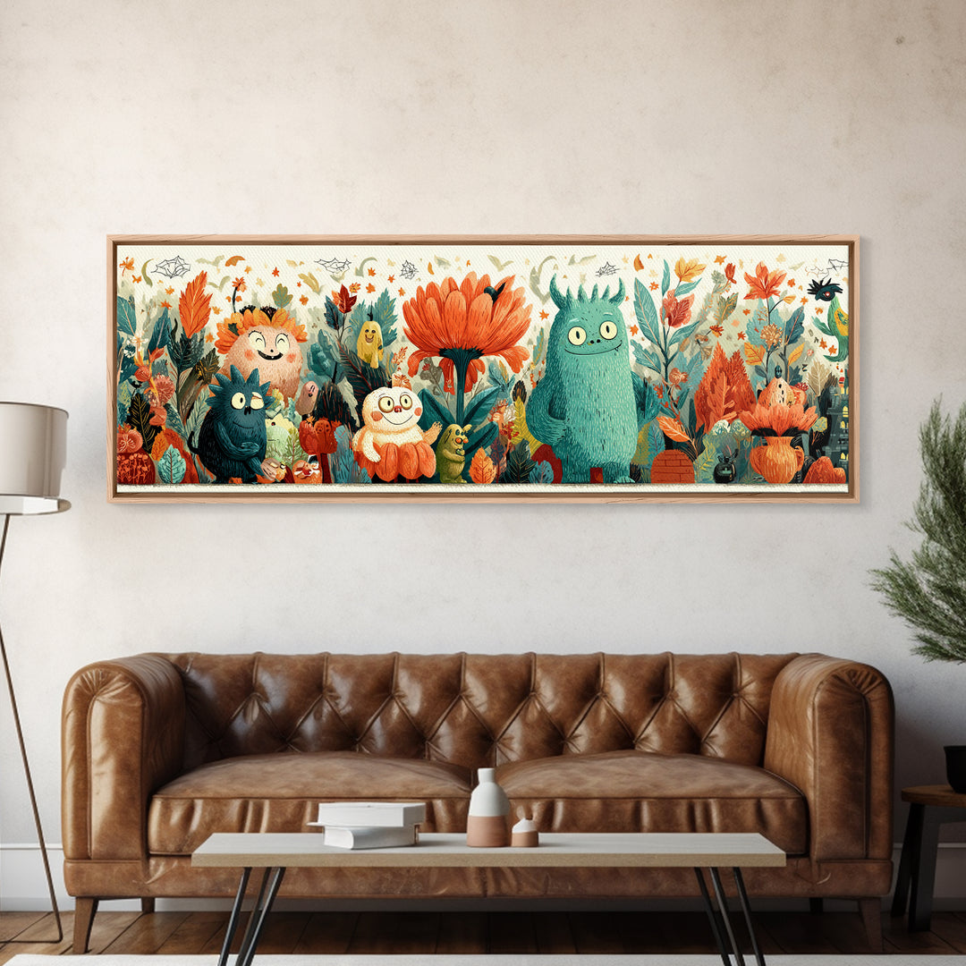 The Monster Flower Shop, Retro Halloween Art, Extra Wide Wall Art, Canvas Print, Cute Halloween Wall Art