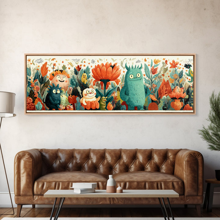The Monster Flower Shop, Retro Halloween Art, Extra Wide Wall Art, Canvas Print, Cute Halloween Wall Art