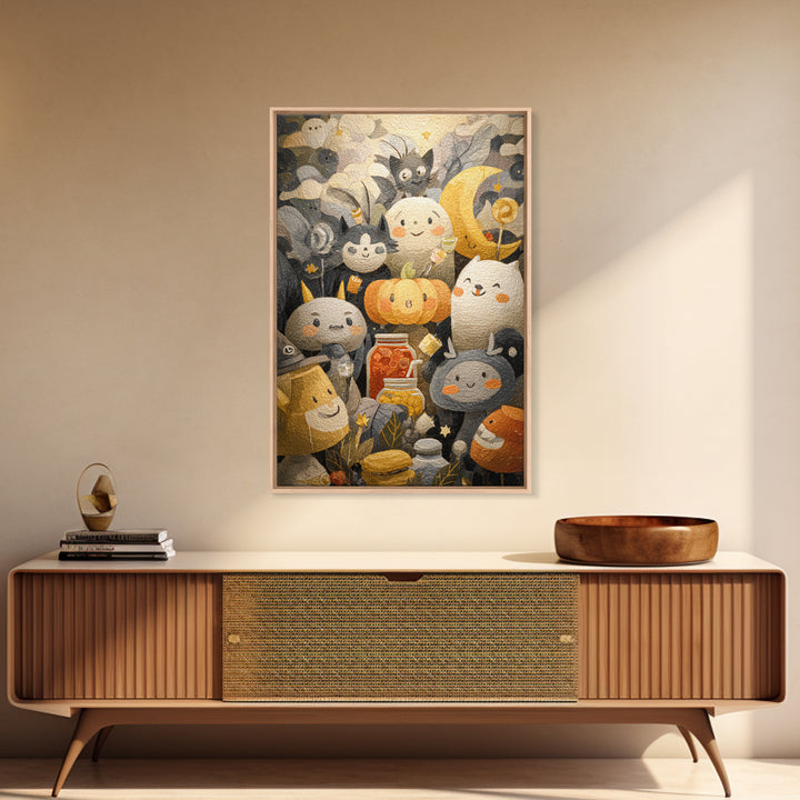 The Pumpkin Pancake Breakfast, Pastel Halloween Art, Vertical Wall Art, Canvas Print, Cute Halloween Wall Art