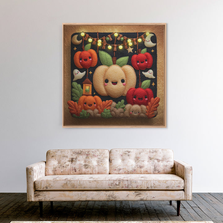 The Candy Apple Dance, Felt Halloween Art, Square Wall Art, Canvas Print, Cute Halloween Wall Art, Halloween Kids Decor