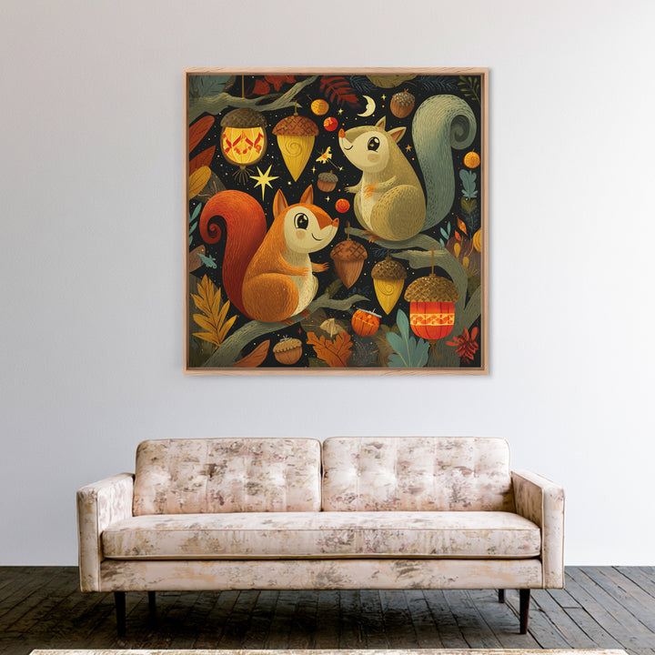 The Acorn Lantern Festival, Retro Halloween Art, Square Wall Art, Canvas Print, Cute Halloween Wall Art