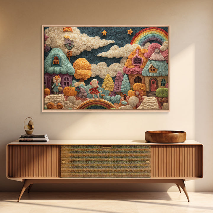 The Upside-Down Candy Kingdom, Quilled Halloween Art, Landscape Wall Art, Framed Canvas Print, Cute Halloween Wall Art