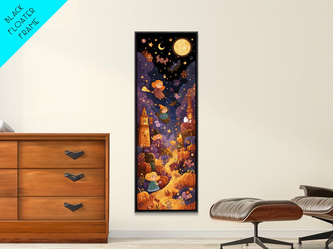 The Candy Comet Adventure, Vector Halloween Art, Tall Narrow Wall Art, Framed Canvas Print, Cute Halloween Wall Art