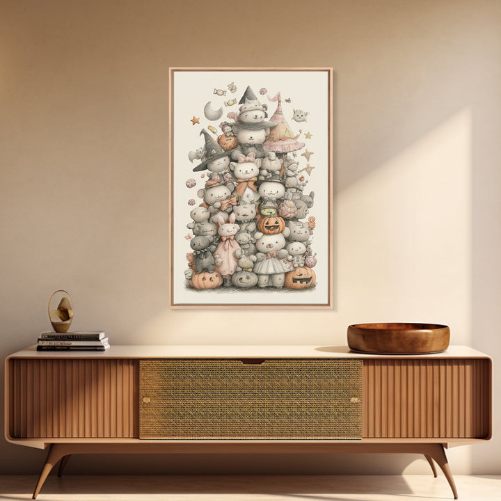 The Halloween Toy Kingdom, Hand Sketch Halloween Art, Vertical Wall Art, Canvas Print, Cute Halloween Wall Art