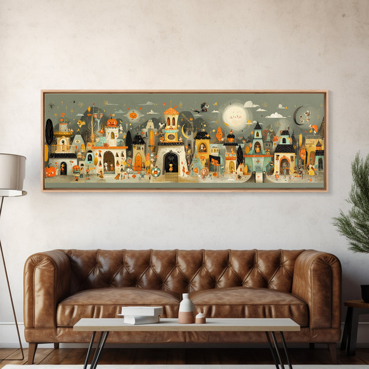 The Costume Planet, Retro Halloween Art, Extra Wide Wall Art, Canvas Print, Cute Halloween Wall Art, Cozy Autumn Kids Decor