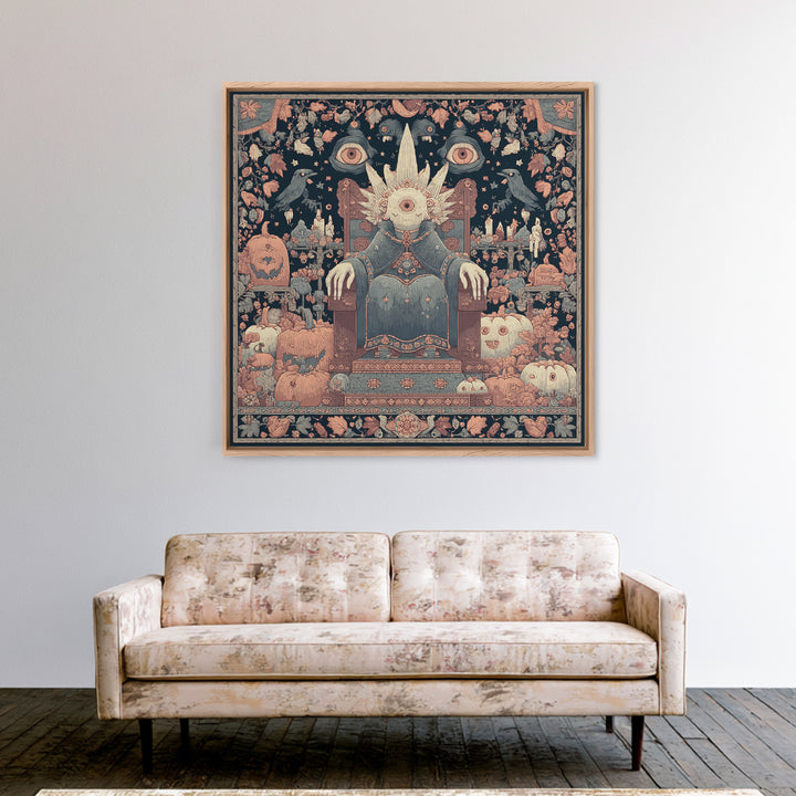 The Dreaming Priest Of The Outer Gate, Embroidered Halloween Art, Square Wall Art, Canvas Print, Cute Halloween Wall Art