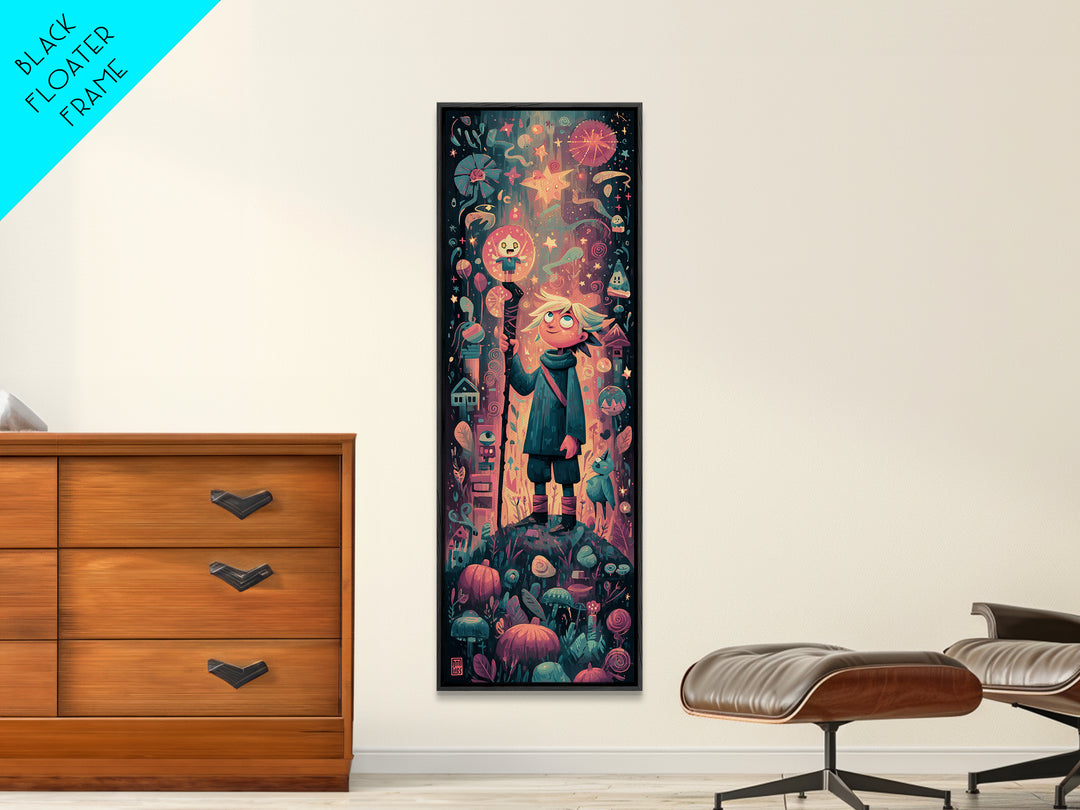 The Star-Seer Of Black Dunwich, Vaporwave Halloween Art, Tall Narrow Wall Art, Framed Canvas Print, Cute Halloween Wall Art