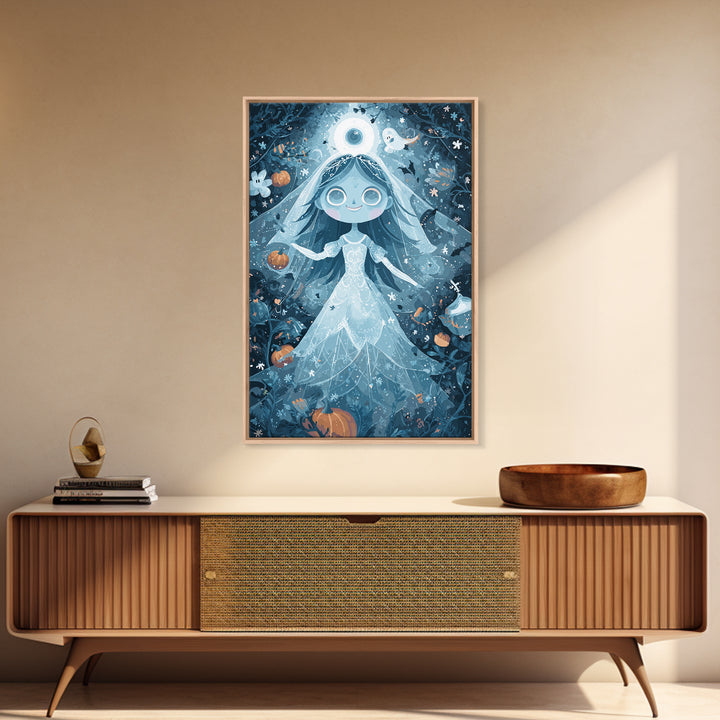 The Bride Of The Abyssal Moon, Pixel Halloween Art, Vertical Wall Art, Canvas Print, Cute Halloween Wall Art