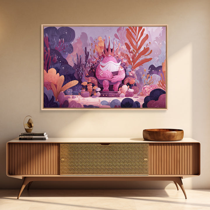 The Watcher In The Coral Throne, Vector Halloween Art, Landscape Wall Art, Framed Canvas Print, Cute Halloween Wall Art