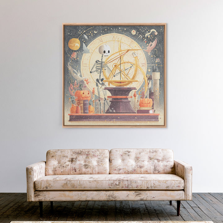 The Astronomer Of The Hollow Sky, Hand Sketch Halloween Art, Square Wall Art, Canvas Print, Cute Halloween Wall Art