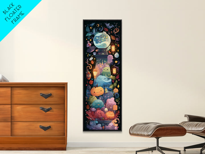 The Oracle Of The Glass Depths, Kawaii Halloween Art, Tall Narrow Wall Art, Framed Canvas Print, Cute Halloween Wall Art