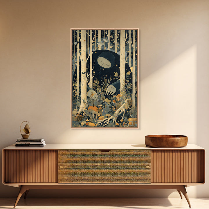 The Sleeper In The Birch Grove, Retro Halloween Art, Vertical Wall Art, Canvas Print, Cute Halloween Wall Art