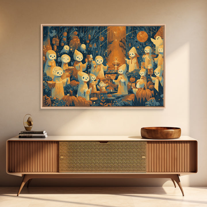 The Feast Of The Pale Cult, Screenprint Halloween Art, Landscape Wall Art, Framed Canvas Print, Cute Halloween Wall Art