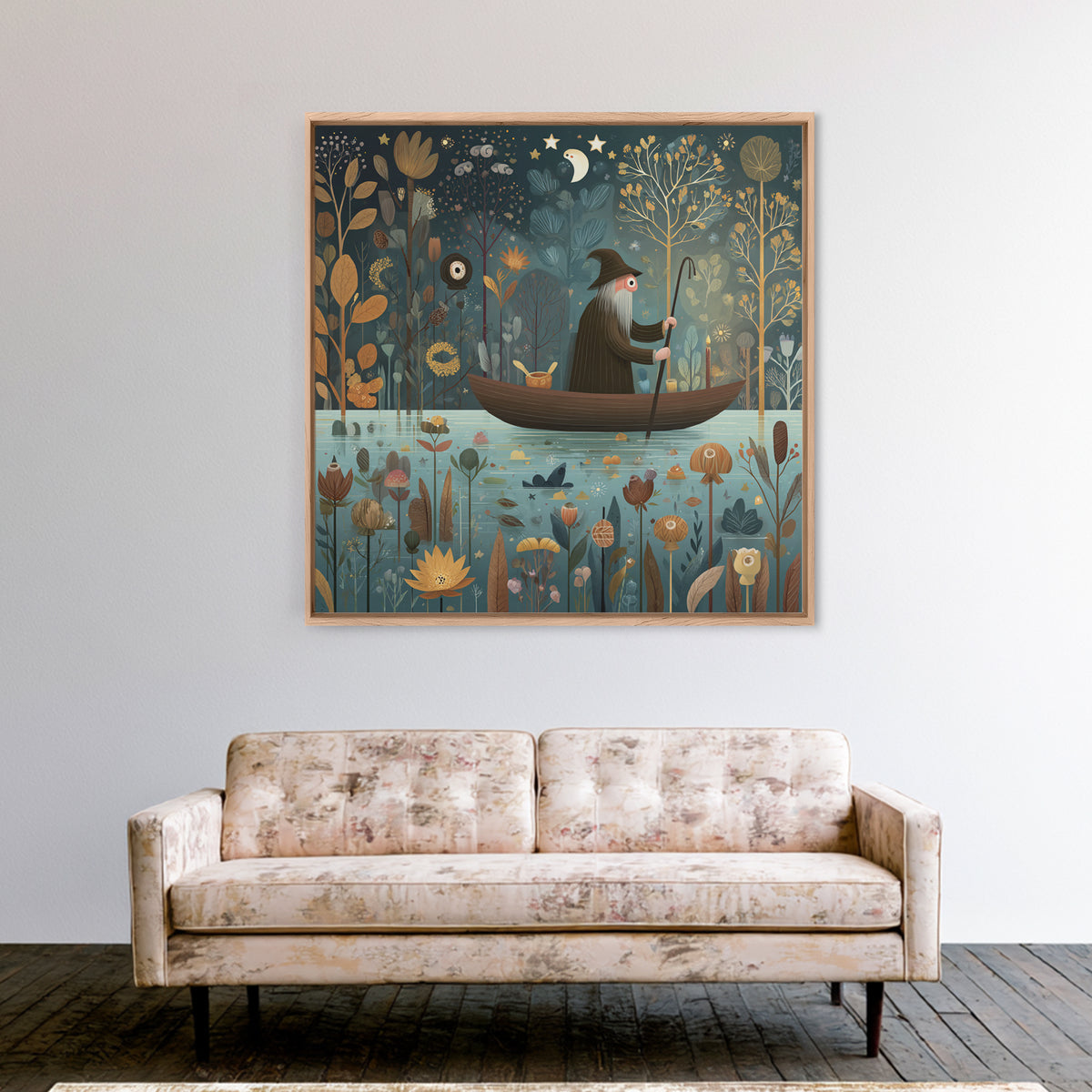 The Ferryman Of The Outer Marsh, Folk Halloween Art, Square Wall Art, Canvas Print, Cute Halloween Wall Art