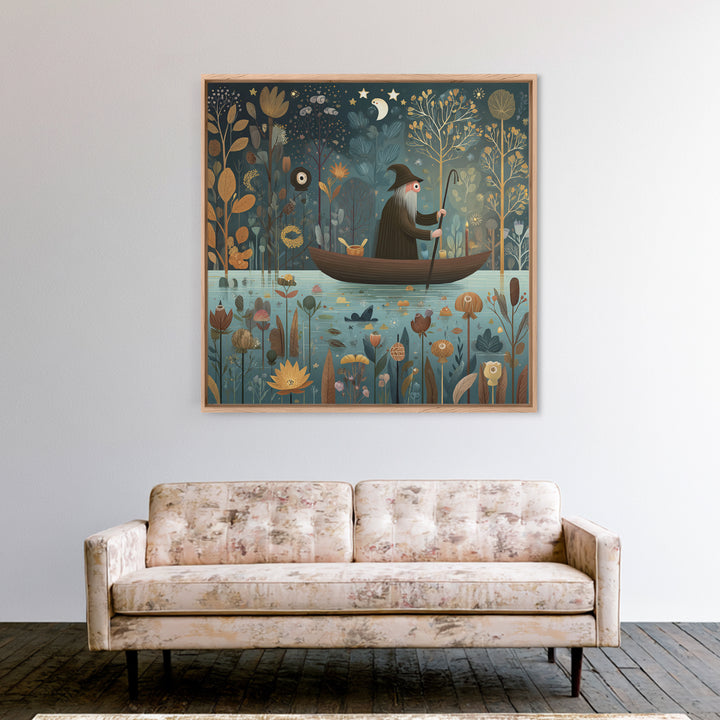 The Ferryman Of The Outer Marsh, Folk Halloween Art, Square Wall Art, Canvas Print, Cute Halloween Wall Art