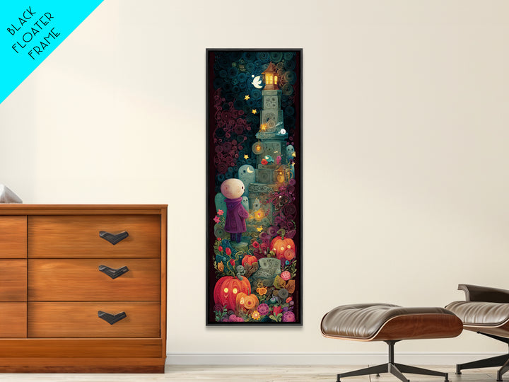 The Grave Gardener Of Yuggoth, Quilled Halloween Art, Tall Narrow Wall Art, Framed Canvas Print, Cute Halloween Wall Art